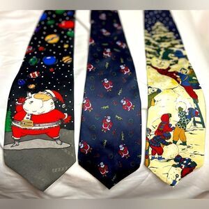 3 Christmas Theme Tie Bundle Excellent Preloved Condition Santa Snowman …